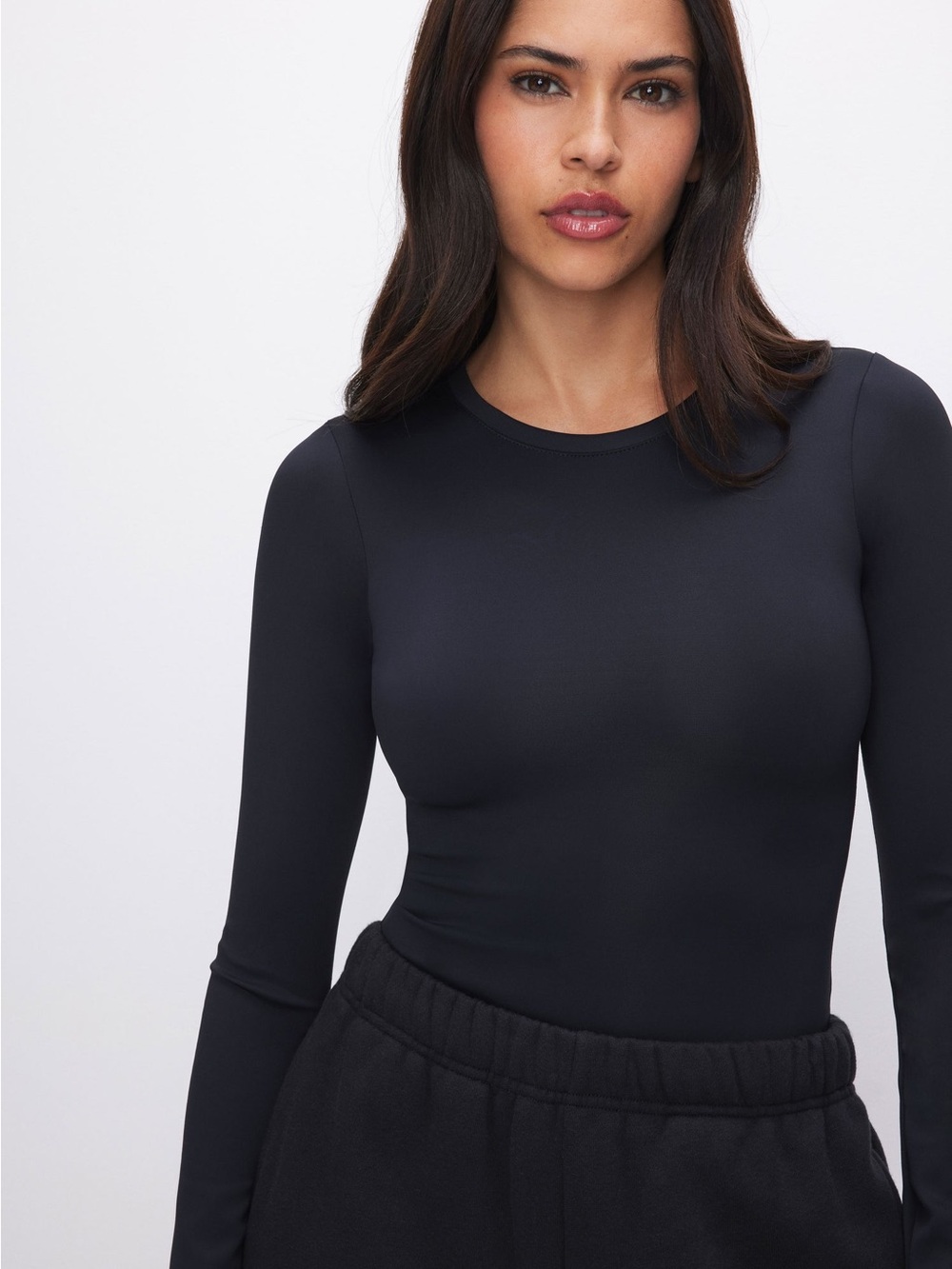 Good American Black Long-Sleeve Crewneck Top